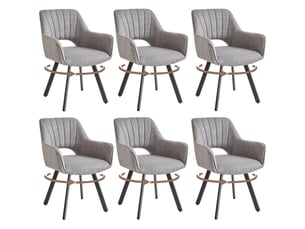 Lot de 6 chaises de salle à manger pivoter à 360° - cuisine, salon - avec dossier ajouré - lin - pieds en métal - gris clair