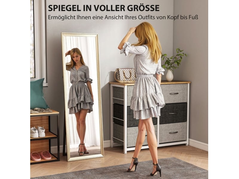  Miroir sur pied rectangulaire 50 x 160 cm – doré – pose murale, à poser ou adossée, verre trempé sécurisé  - Conforama D