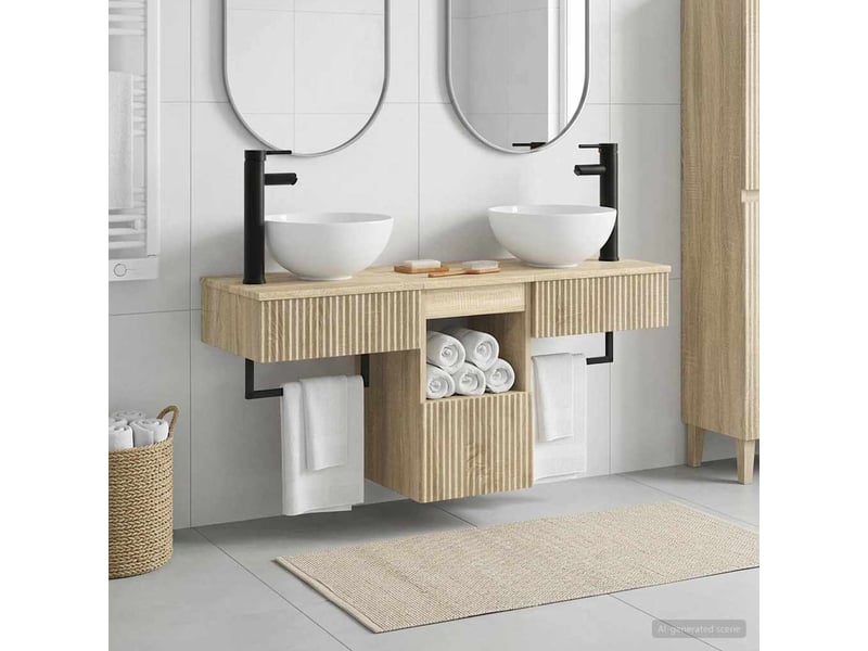  Ensemble de mobilier de salle de bain 3 pc chêne sonoma cf64372  - Conforama B