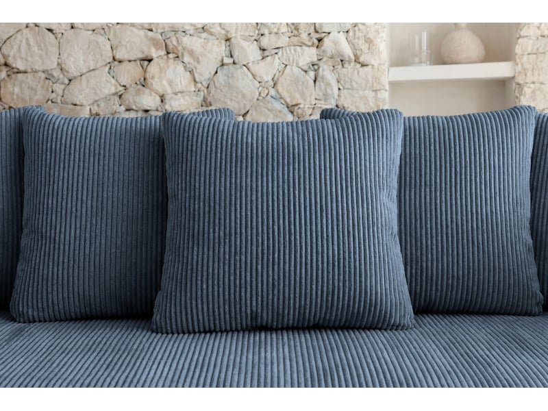  Oli - canapé droit convertible petit velours côtelé bleu  - Conforama E