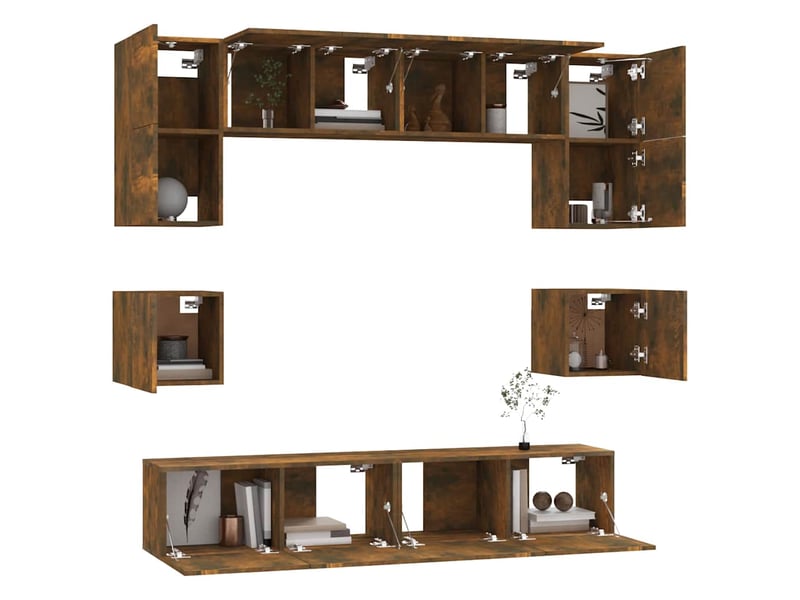  Ensemble de meubles tv - banc tv - meuble de rangement 8 pcs chêne fumé bois d'ingénierie  - Conforama D