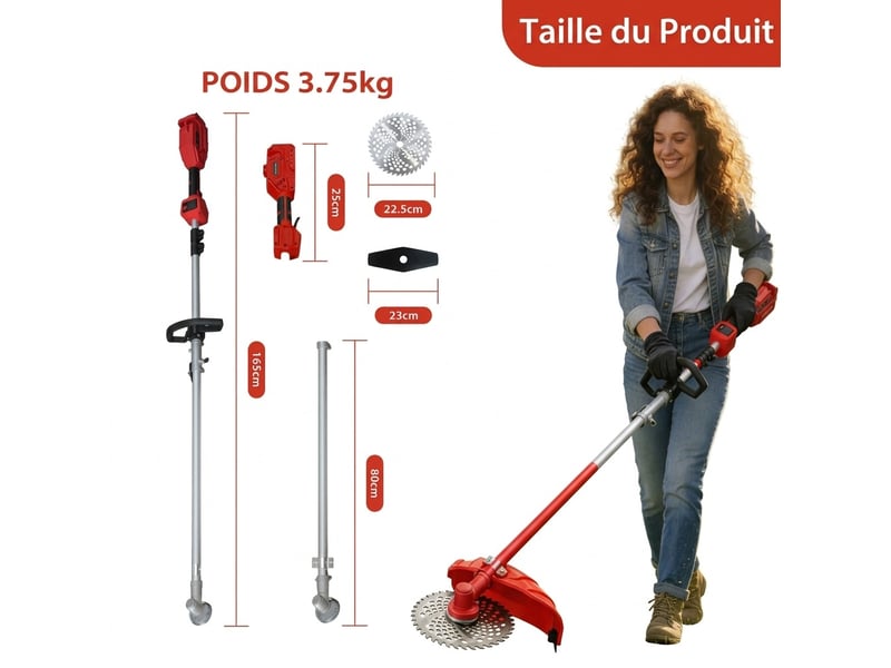  Débroussailleuse industrielle sans fil 21v 700w avec 2 batteries 4.0ah et lames multifonctions – coupe-bordure électrique puissant pour fauchage intensif, jardin et broussailles  - Conforama B