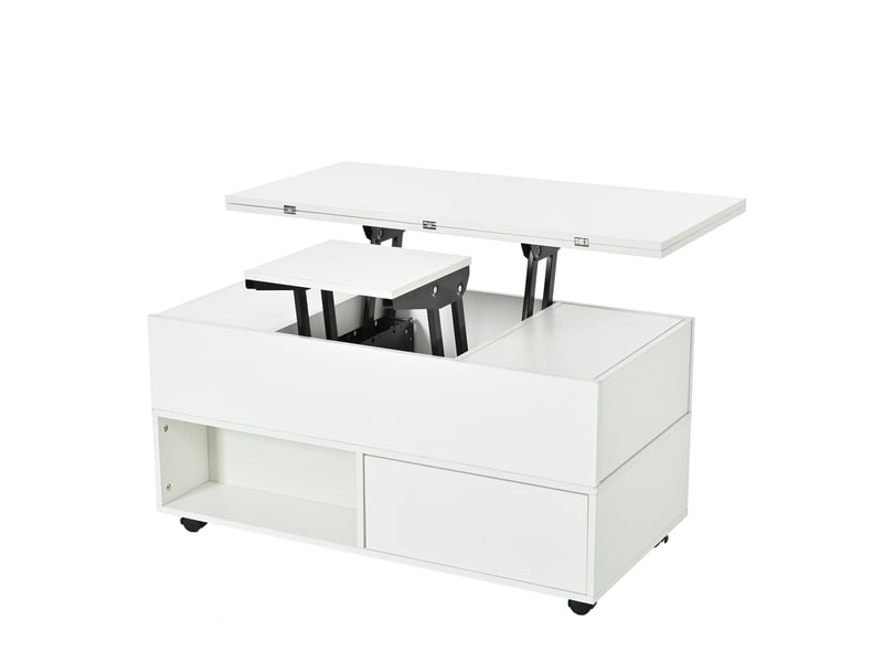 Table basse relevable 100x50 cm avec 4 tiroirs et roulettes blanc mat - Conforama A