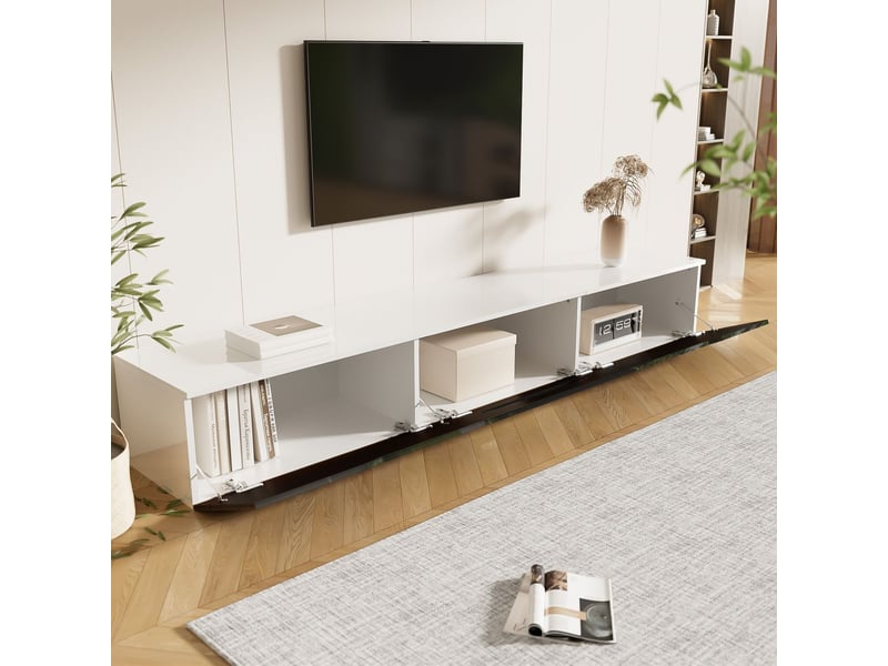 Meuble tv 180cm, couleur noir et blanc finition brillante avec éclairage led 16 couleurs montage mural meuble tv contemporain - Conforama D