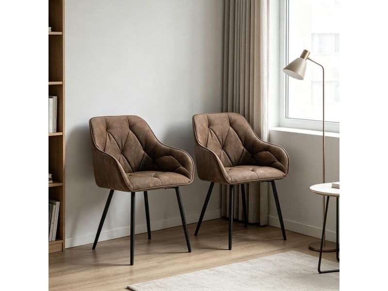  Fauteuil de salle à manger assise rembourrée siège dossier ergonomique design moderne accoudoirs intégrés ensemble de 2 fauteuils  - Conforama B