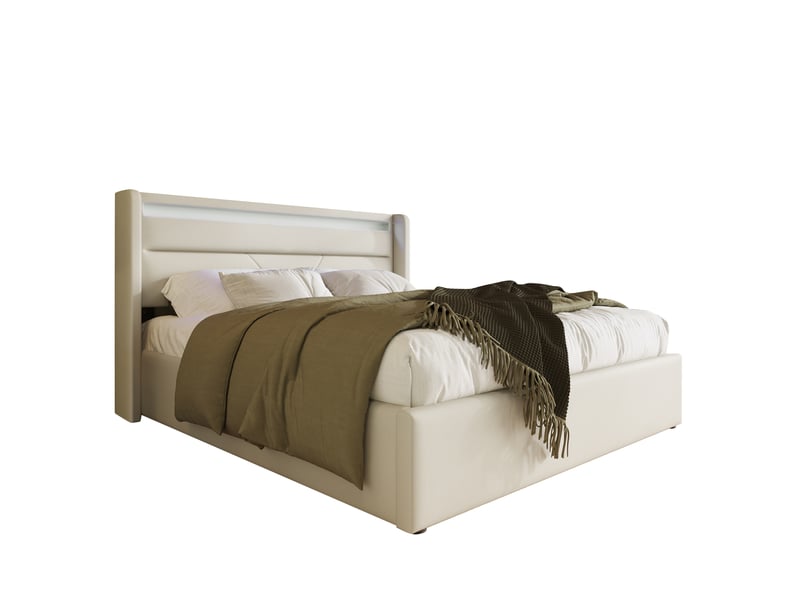  Lit coffre 140 × 200 cm 2 places avec led réglable, rangement hydraulique, matelas inclus, en pu blanc  - Conforama A