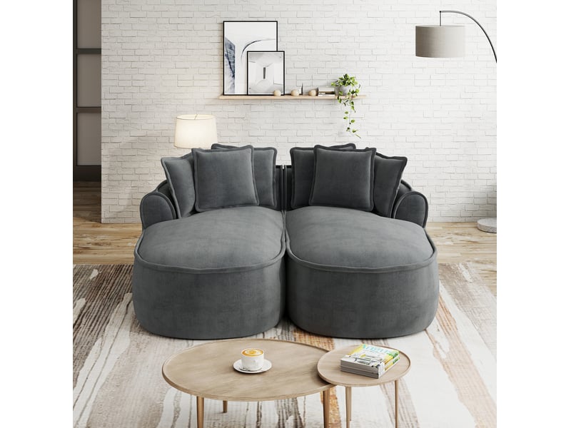  Canapé modulable convertible 2 places en chenille gris, sans cadre, avec coussins  - Conforama C
