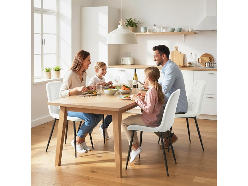  Lot de 4 chaises de salle à manger rembourrées avec dossier haut, pieds en acier et tissu effet velours, crème  - Conforama W