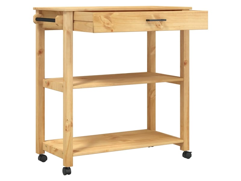  Desserte de cuisine, chariot de rangement 84x40x88.5cm bois massif de pin shl82304  - Conforama D