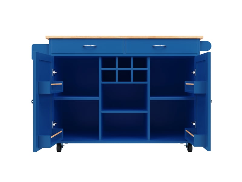  Desserte de cuisine 102 x 45 x 92 cm bleue en mdf et métal, rangement modulable sur roulettes verrouillables  - Conforama D