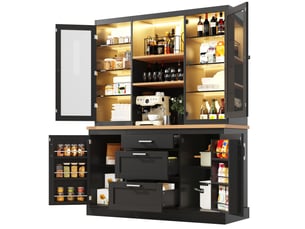 Meuble buffet rangement cuisine 140x40x185 mdf noir led tiroirs verre métal app homvra