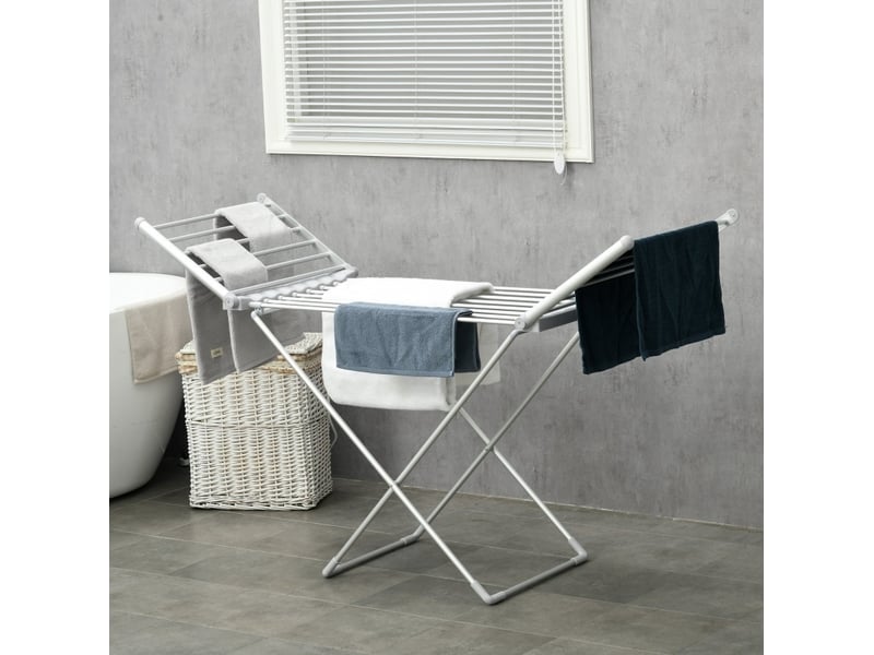 Étendoir chauffant pliable 144 x 53 x 91 cm – argent – 2 volets rabattables - Conforama B