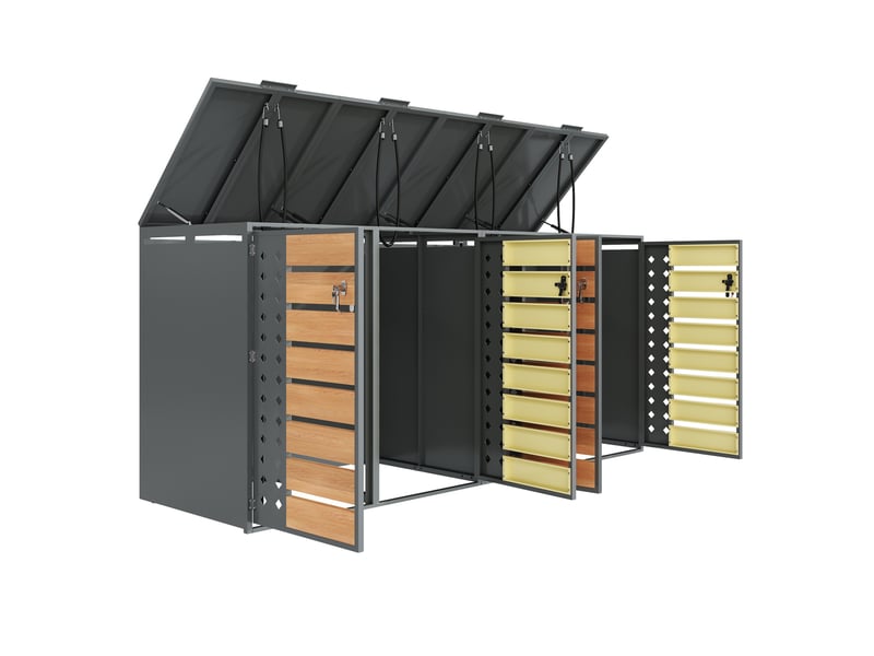  Abri poubelles extérieur à quatre compartiments, acier galvanisé effet bois  - Conforama A