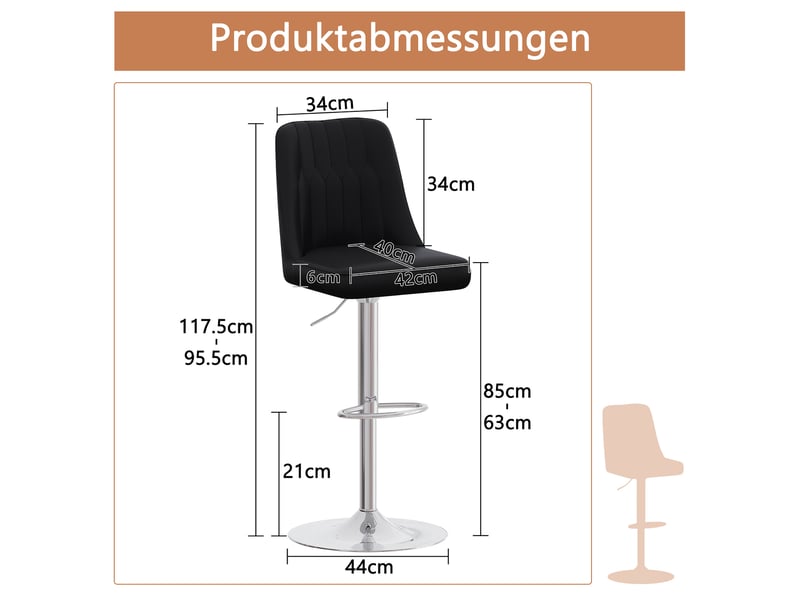  Tabourets de bar lot de 2 réglables 360° - lpospi - dossier capitonné en pu, métal pour îlot - noir et argent  - Conforama D