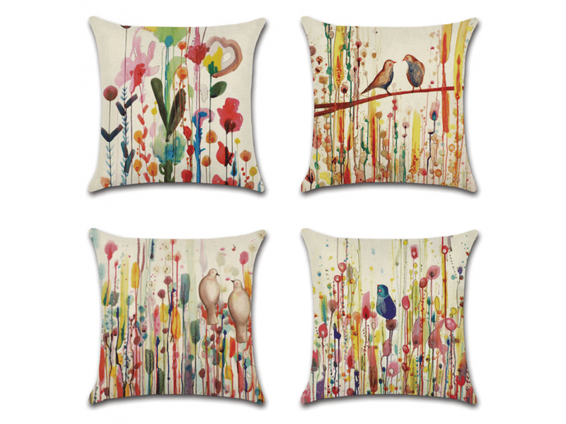  Lot de 4 housse de coussin - 45 x 45 cm, lot de 4 housses de coussin en lin, décorations fleur oiseau de vie pour canapé, jardin extérieur, lit, canapé, voiture, blanc  - Conforama A