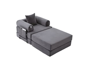 Canapé droit fixe <strong>MERAX</strong> <strong>canapé compressible</strong> 1 place Velours côtelé gris