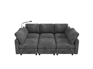 Canapé convertible 218x157x85 cm - usb et usb-c - 6 places - pivotant à 360° - coussins inclus - chenille - assise confortable - blanc