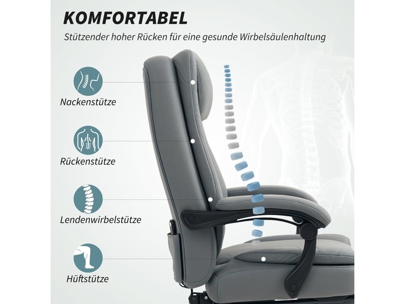 Fauteuil de bureau massant,69x64 cm,inclinable avec repose-pieds,microfibre,gris  - Conforama E