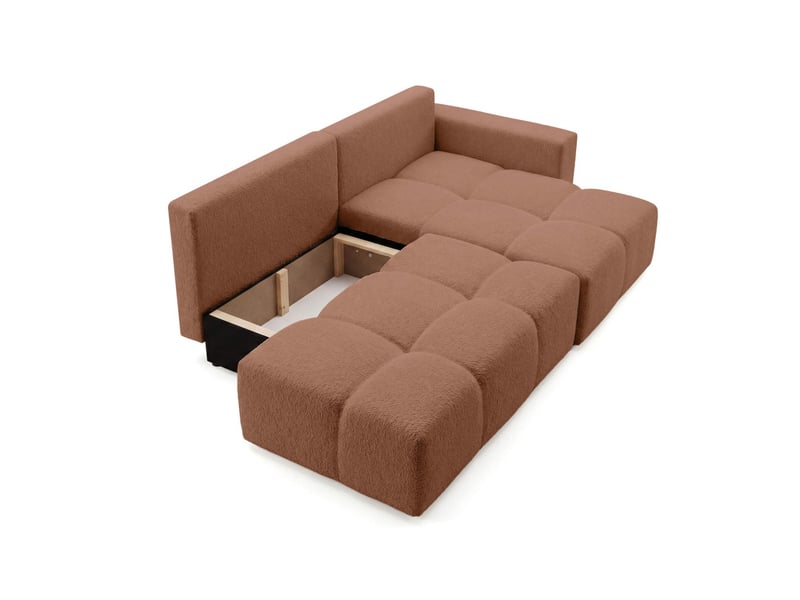 Celine - canapé d'angle fixe convertible 4 places en bouclette - Conforama D