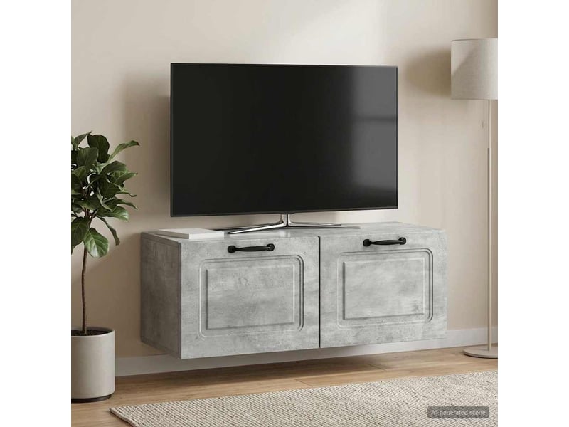  Meuble tv - banc tv - meuble de rangement mural gris béton 78,5 x 31 x 30 cm bois d'ingénierie  - Conforama D