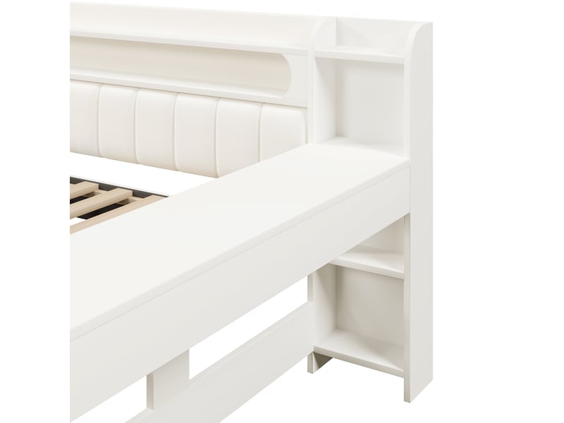  Lit jeune 140x200 cm, pour chambre, avec éclairage led 7 couleurs, usb, bureau et 2 tiroirs, mdf, contreplaqué, blanc  - Conforama E