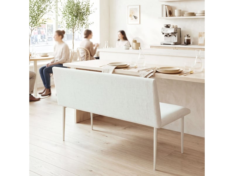  Torios banc salle à manger tissu aspect lin dossier pieds métal crème  - Conforama E