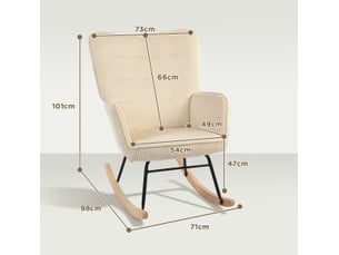 Schaukelstuhl mit kordoptik, armlehne, sessel mit holzkufen, relaxsessel beige