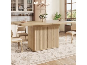 Table à manger extensible 140-180x80 cm avec rangement caché, portes rainurées verticales, pieds réglables, mdf effet bois clair, structure métal