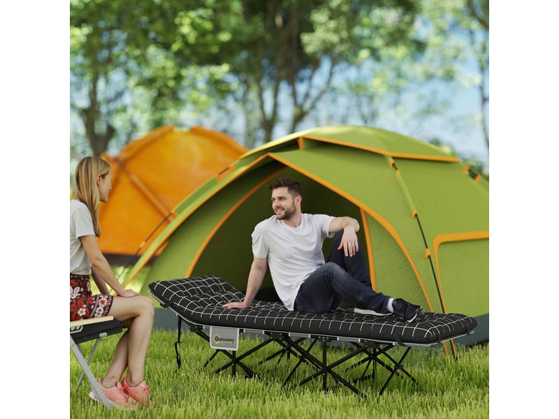  Lit de camp pliant avec matelas, ergonomique, cadre en métal, noir  - Conforama C