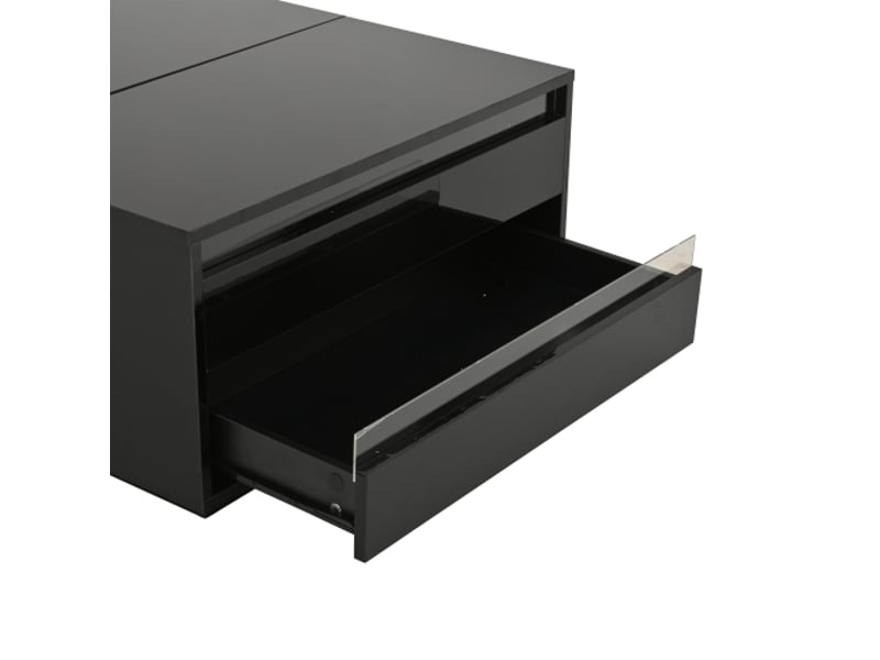  Table basse relevable led 70 x 70 cm, noir brillant, tiroir, rangement caché, portes rabattables, hauteur 38 cm  - Conforama E