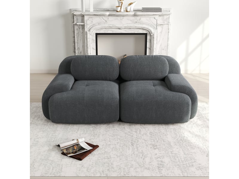 Canapé 208x103x70 cm 2 places en velours côtelé, sofa modulable sans cadre avec accoudoirs arrondis, assise moelleuse et sans montage - gris  - Conforama C