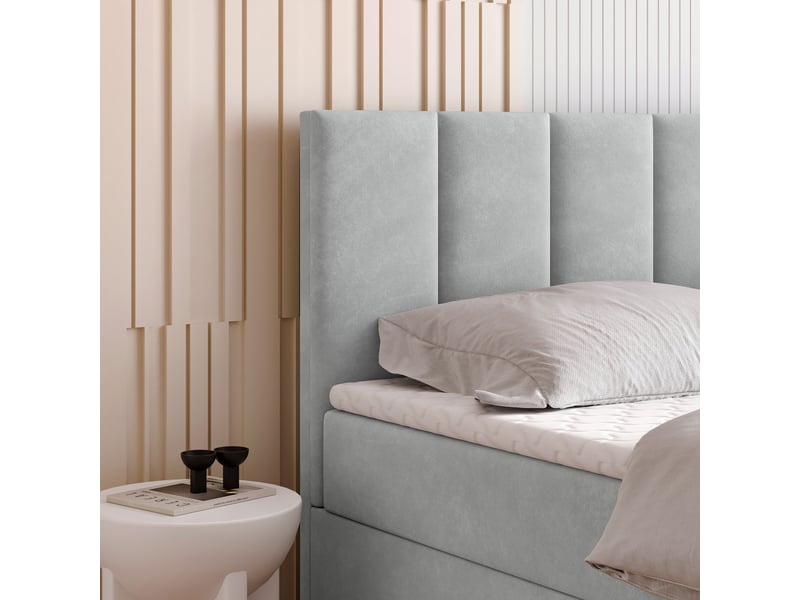  Boxspring meril 200x200 cm, lit complet avec matelas, gris  - Conforama D