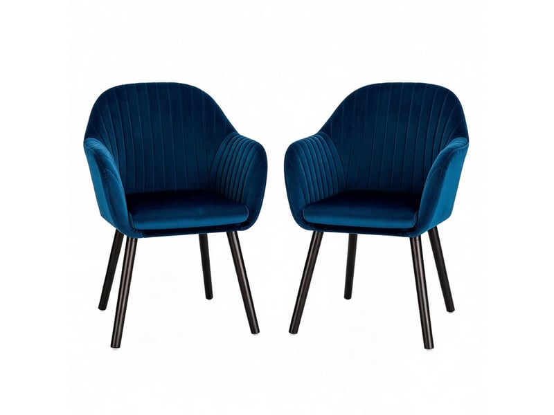 Lot de 2 chaises de salle à manger 50x42x81cm, noir et bleu, bois, métal, dossier incurvé, accoudoirs, style scandinave  - Conforama A
