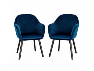Lot de 2 chaises de salle à manger 50x42x81cm, noir et bleu, bois, métal, dossier incurvé, accoudoirs, style scandinave