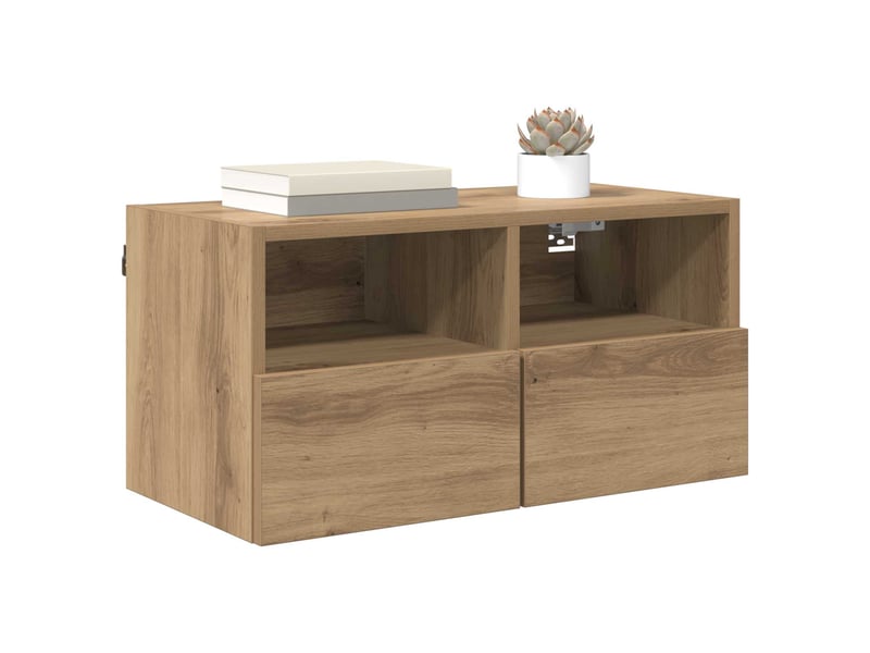  Lot de 2 meuble tv mural, meuble tv suspendu chêne artisanal bois d'ingénierie shl89494  - Conforama C
