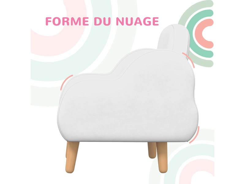 Fauteuil pour enfant design scandinave nuage grand confort avec piètement inclinés et tissu 46 x 51 x 55 cm blanc  - Conforama D