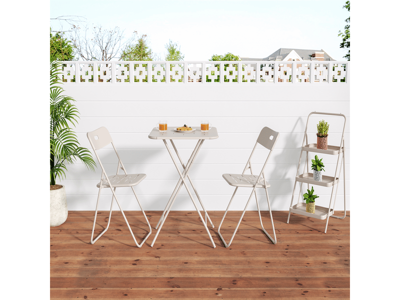  Ensemble bistrot extérieur pliable 3 pièces, 2 chaises et 1 table, beige  - Conforama B