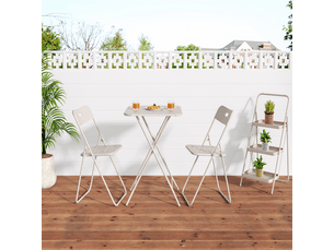 Ensemble bistrot extérieur pliable 3 pièces, 2 chaises et 1 table, beige