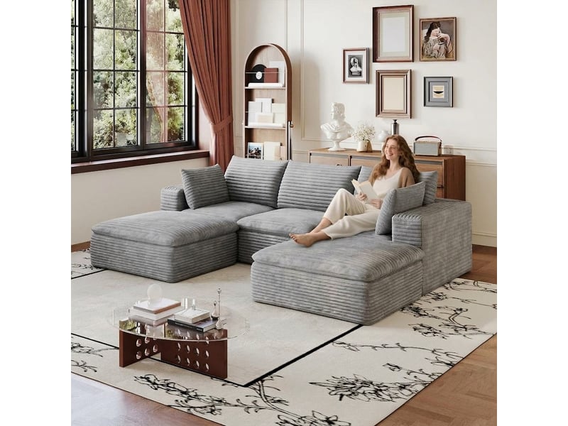  Canapé nuage velours côtelé 5 places gris foncé modulable 260cm  - Conforama C