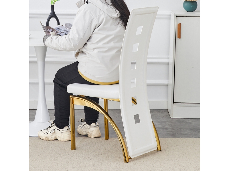  Lot de 6 chaises de salle à manger 43x49x102.5 cm motif ajouré métal polyuréthane (pu) blanc et doré  - Conforama C