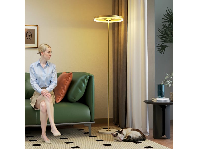  Lampadaire moderne doré avec éclairage à intensité variable (3 niveaux) et interrupteur au pied  - Conforama C