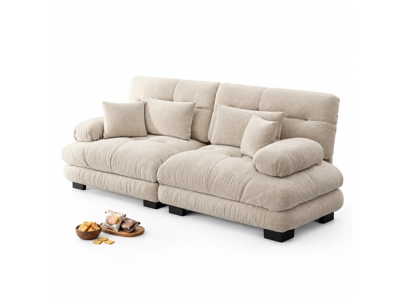  Canapé d'angle modenvie cloud 2 places en chenille marron clair 220 x 77 x 81 cm  - Conforama A