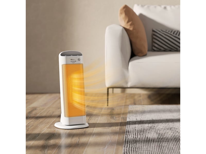  Chauffage d'appoint en céramique 2000 w, radiateur électrique soufflant 4 modes, thermostat réglable, 20x20x49cm, blanc  - Conforama D