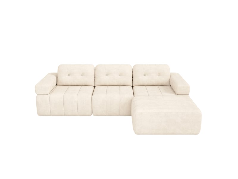  Canapé modulable en l beige 4 places 258 × 165 × 79 cm, chenille et pouf Fay Lum - Conforama A