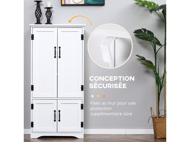 Buffet de cuisine armoire de cuisine contemporaine multi-rangements 2 placards 3 étagères blanc 60 x 30 x 123 cm - Conforama W
