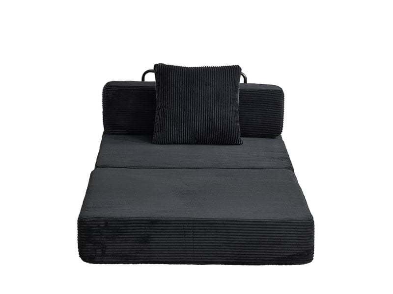  Canapé convertible de sol modenvie 1 place avec coussin et accoudoirs, velours côtelé noir, 92,5 x 92,5 x 60 cm  - Conforama A