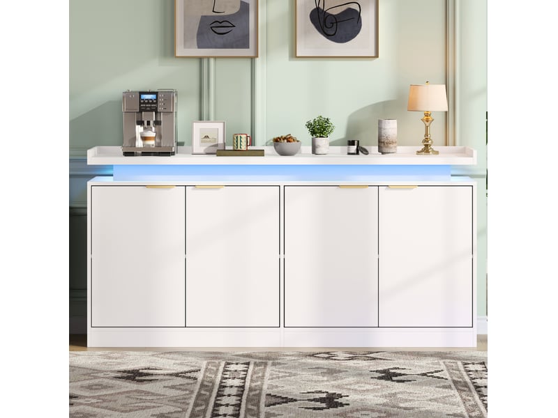  Buffet de cuisine à 4 portes avec led rgb et rangement fermé en mdf blanc pour salle à manger 160 × 39 × 83 cm  - Conforama E
