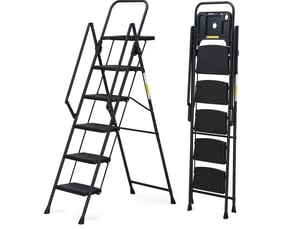 Escabeau pliant 5 marches 110x54x174 cm noir, acier q235 avec plateau à outils amovible