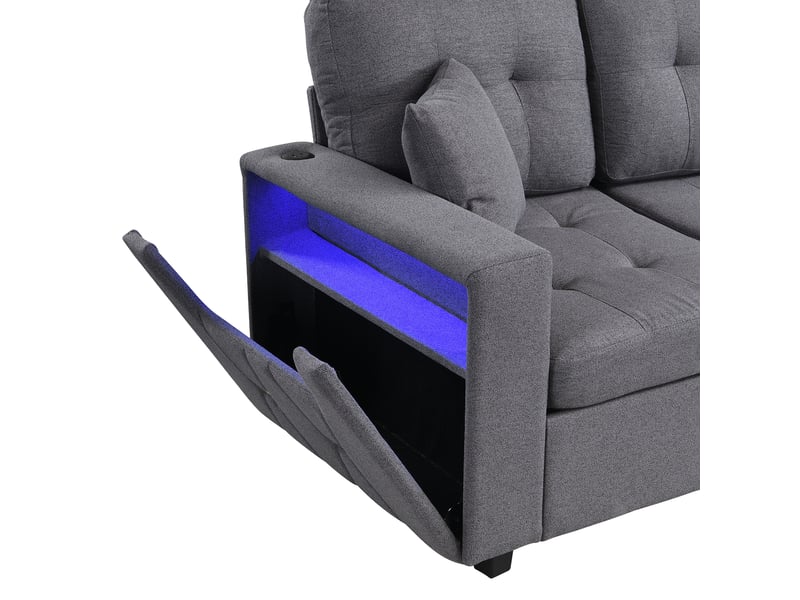  Canapé en l modulable,253x144,5x80,7 cm,4 places avec rangement,tissu lin,gris antique  - Conforama E