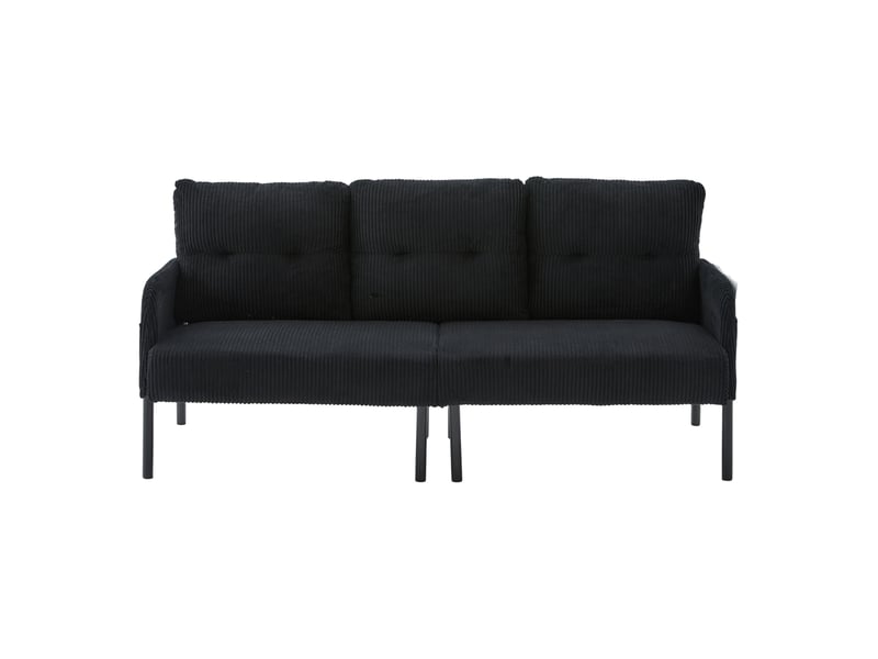  Canapé 3 places en velours côtelé noir avec dossier ergonomique et poches latérales pratiques  - Conforama A